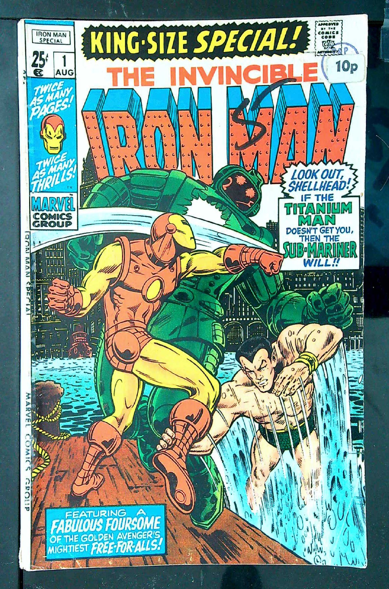 ACTUAL SCAN OF COMIC!<br>Pen, Label & Stamp on Cover - Taped Spine - See Scan Cover of Iron Man Annual #1. One of 250,000 Vintage American Comics on sale from Krypton!