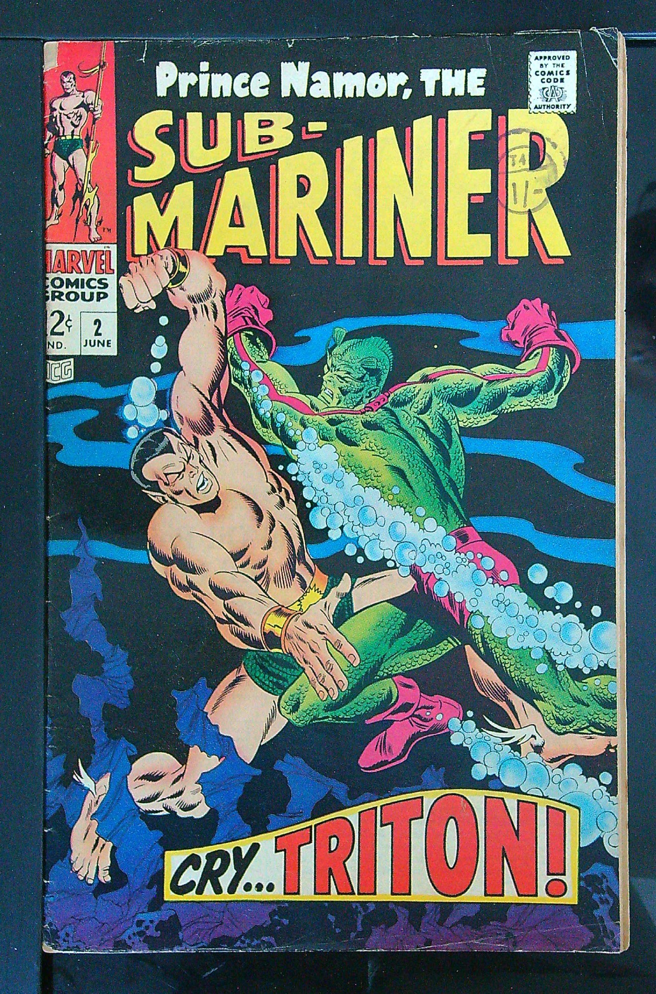 Triton Appearance<br>ACTUAL SCAN OF COMIC!<br>Distribution Stamp on Cover - See Scan Cover of Sub-Mariner (Vol 1) #2. One of 250,000 Vintage American Comics on sale from Krypton!