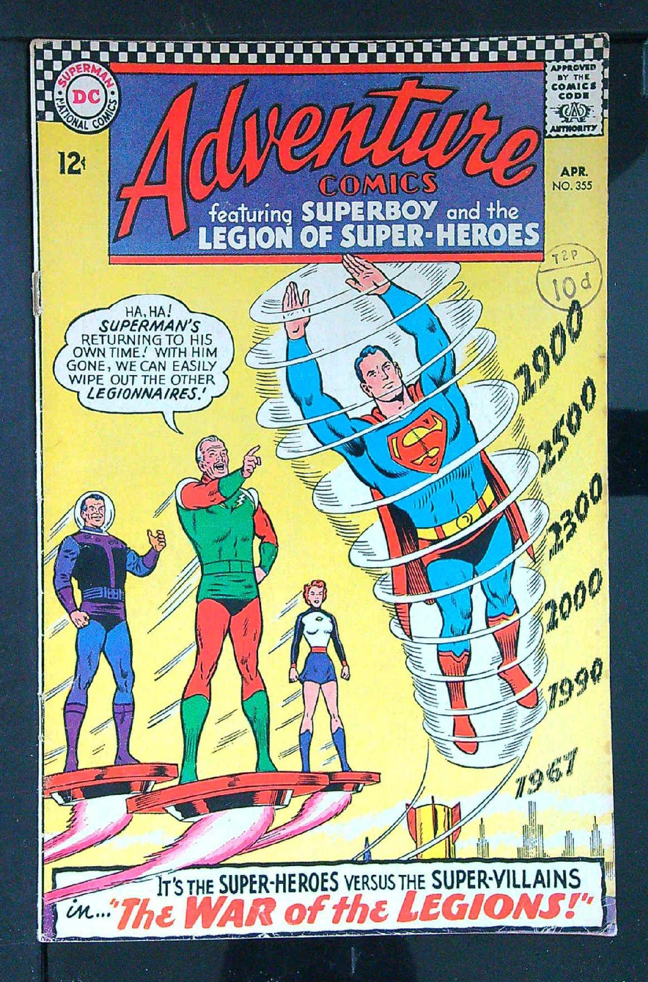 ACTUAL SCAN OF COMIC!<br>Distribution Stamp on Cover - Detatched Upper Staple - See Scan Cover of Adventure Comics (Vol 1) #355. One of 250,000 Vintage American Comics on sale from Krypton!
