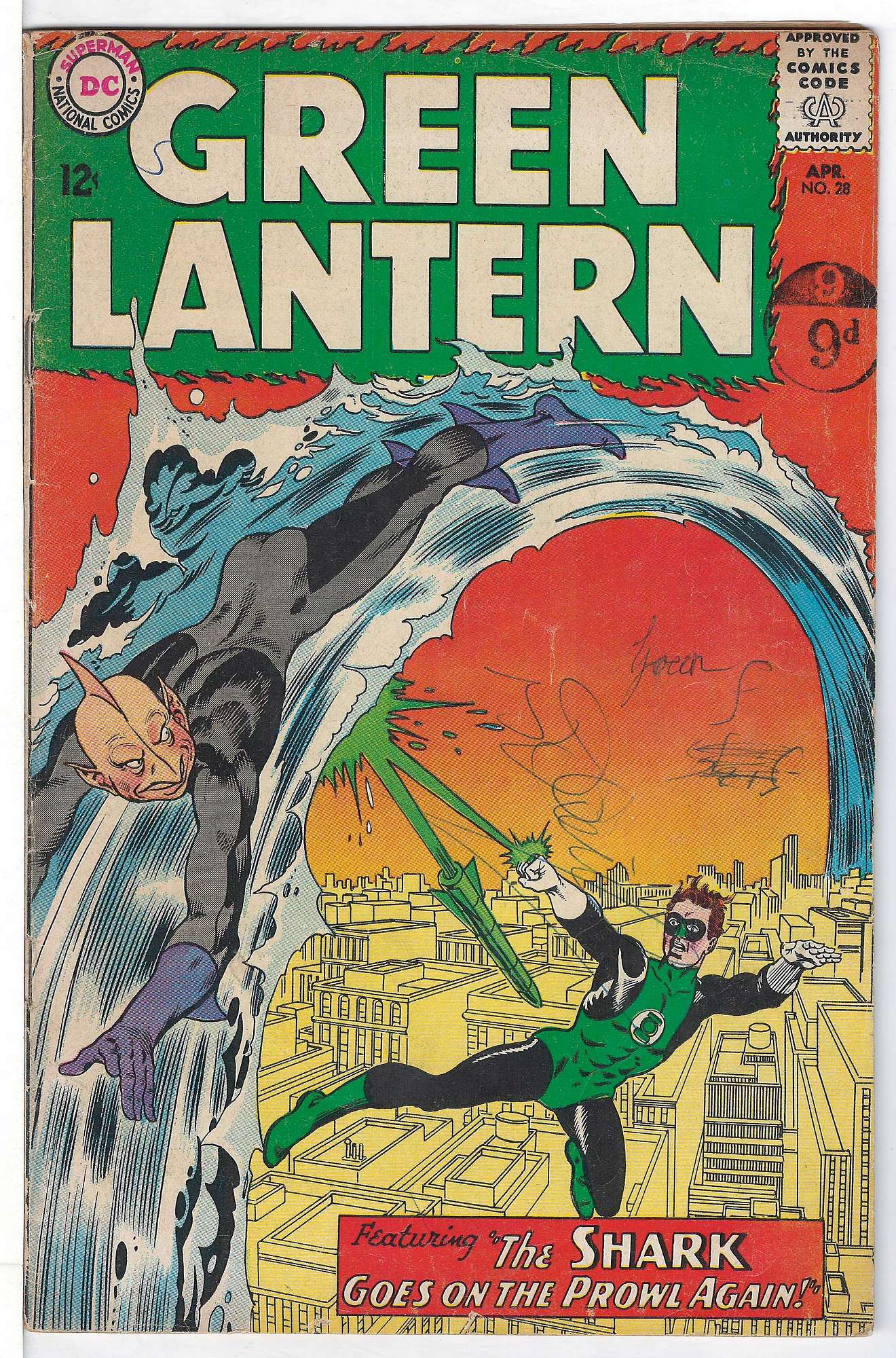 ACTUAL SCAN OF COMIC!<br>Stamp & Pen on Cover - See Scan Cover of Green Lantern (Vol 2) #28. One of 250,000 Vintage American Comics on sale from Krypton!
