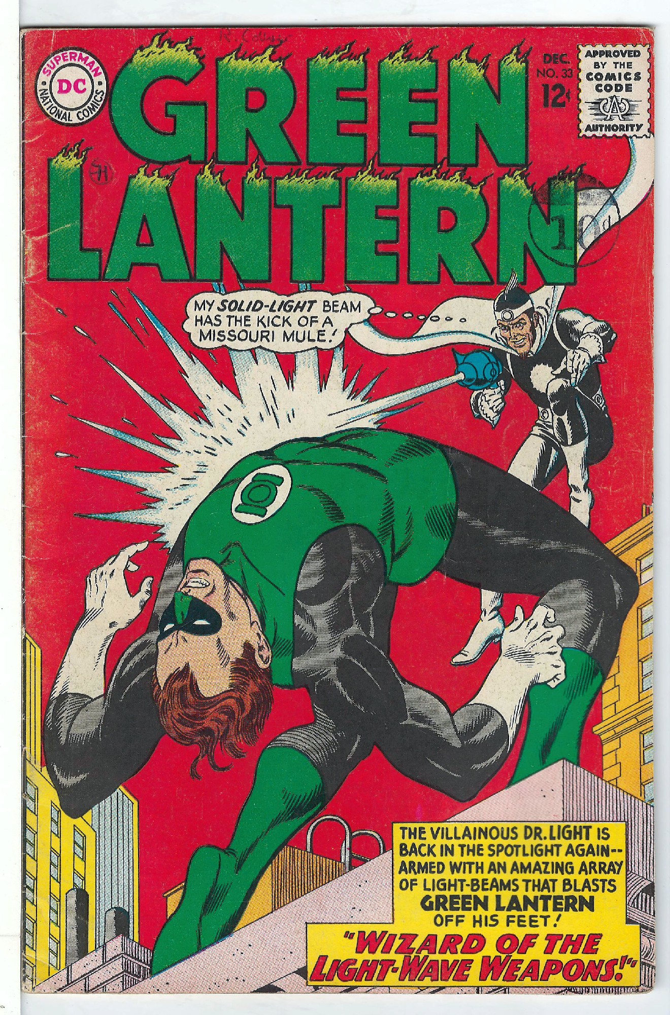 ACTUAL SCAN OF COMIC!<br>Pen on Cover - Stamp on Cover - See Scan Cover of Green Lantern (Vol 2) #33. One of 250,000 Vintage American Comics on sale from Krypton!
