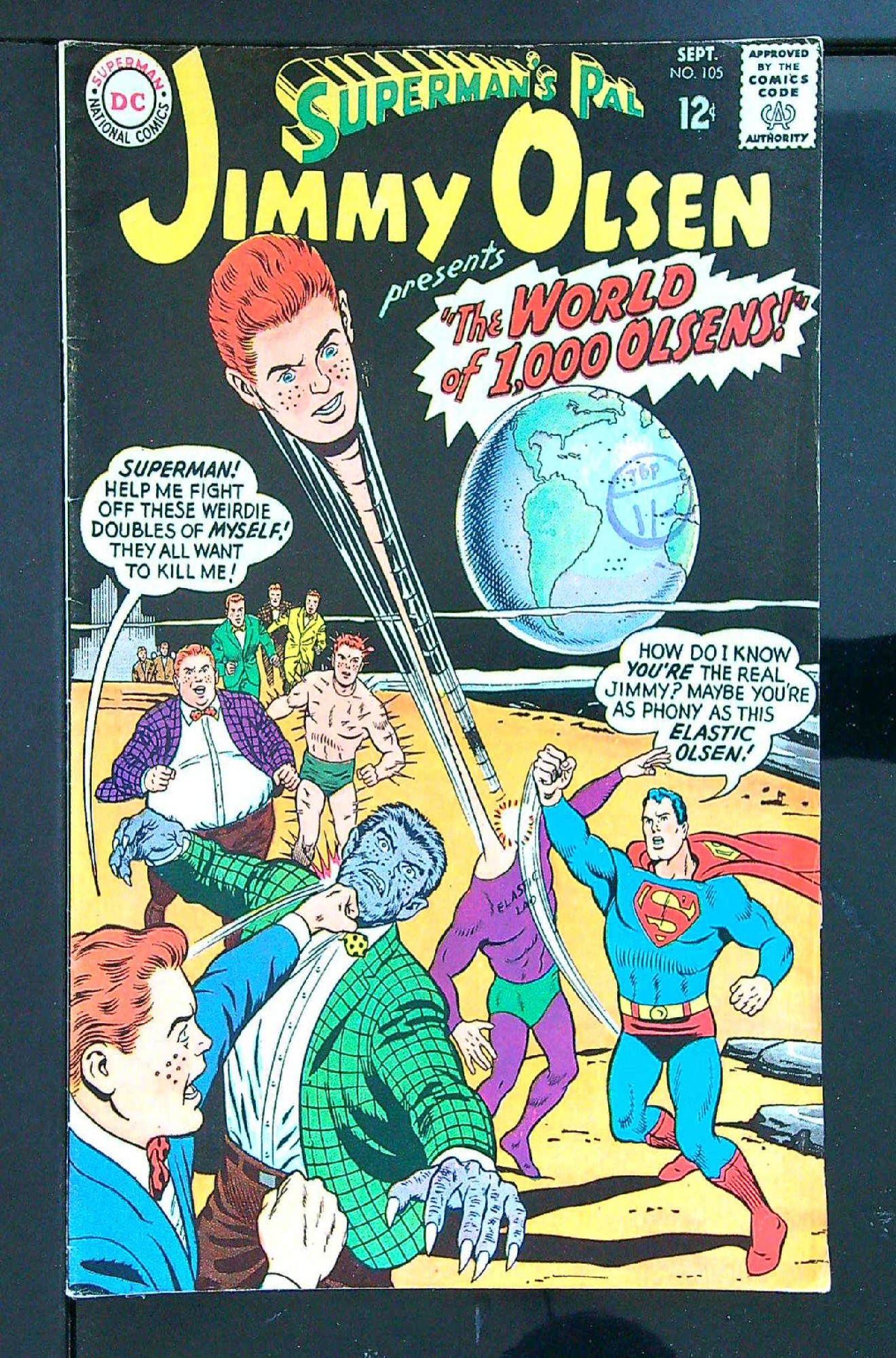 ACTUAL SCAN OF COMIC!<br>Distribution Stamp on Cover - See Scan Cover of Jimmy Olsen (Vol 1) Supermans Pal #105. One of 250,000 Vintage American Comics on sale from Krypton!