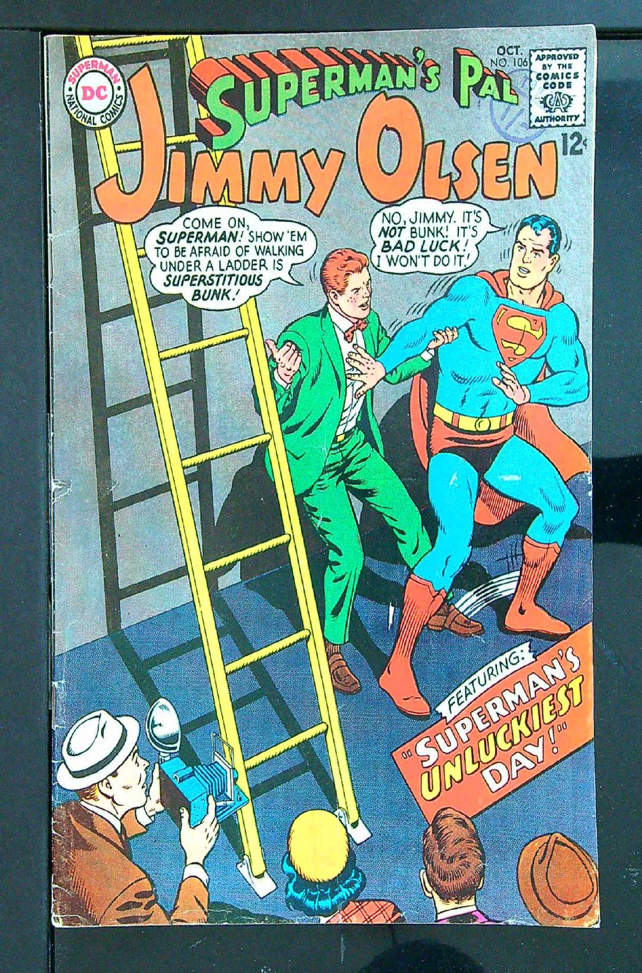 ACTUAL SCAN OF COMIC!<br>Distribution Stamp on Cover - See Scan Cover of Jimmy Olsen (Vol 1) Supermans Pal #106. One of 250,000 Vintage American Comics on sale from Krypton!