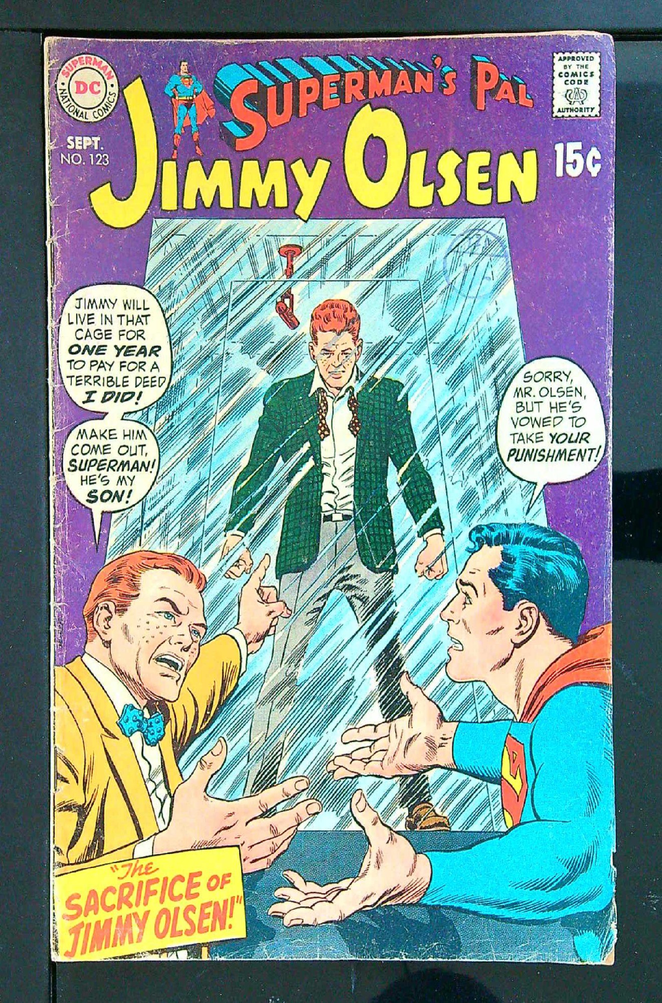 ACTUAL SCAN OF COMIC!<br>Distribution Stamp on Cover - See Scan Cover of Jimmy Olsen (Vol 1) Supermans Pal #123. One of 250,000 Vintage American Comics on sale from Krypton!