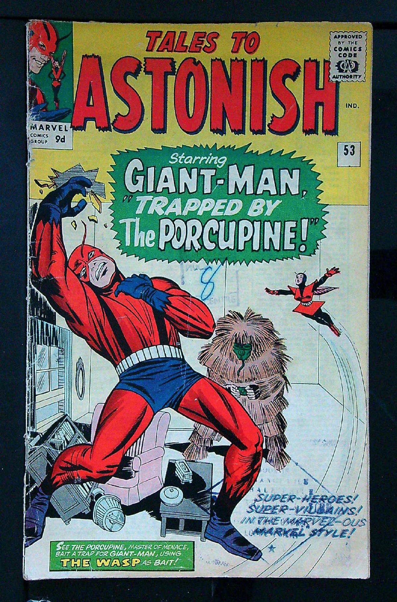 ACTUAL SCAN OF COMIC!<br>Distribution Stamp & Pen on Cover - See Scan Cover of Tales to Astonish (Vol 1) #53. One of 250,000 Vintage American Comics on sale from Krypton!