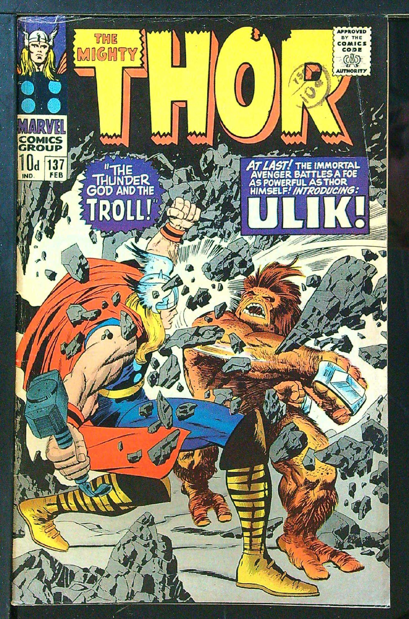 ACTUAL SCAN OF COMIC!<br>Distribution Stamp on cover - See Scan Cover of Thor (Vol 1) #137. One of 250,000 Vintage American Comics on sale from Krypton!