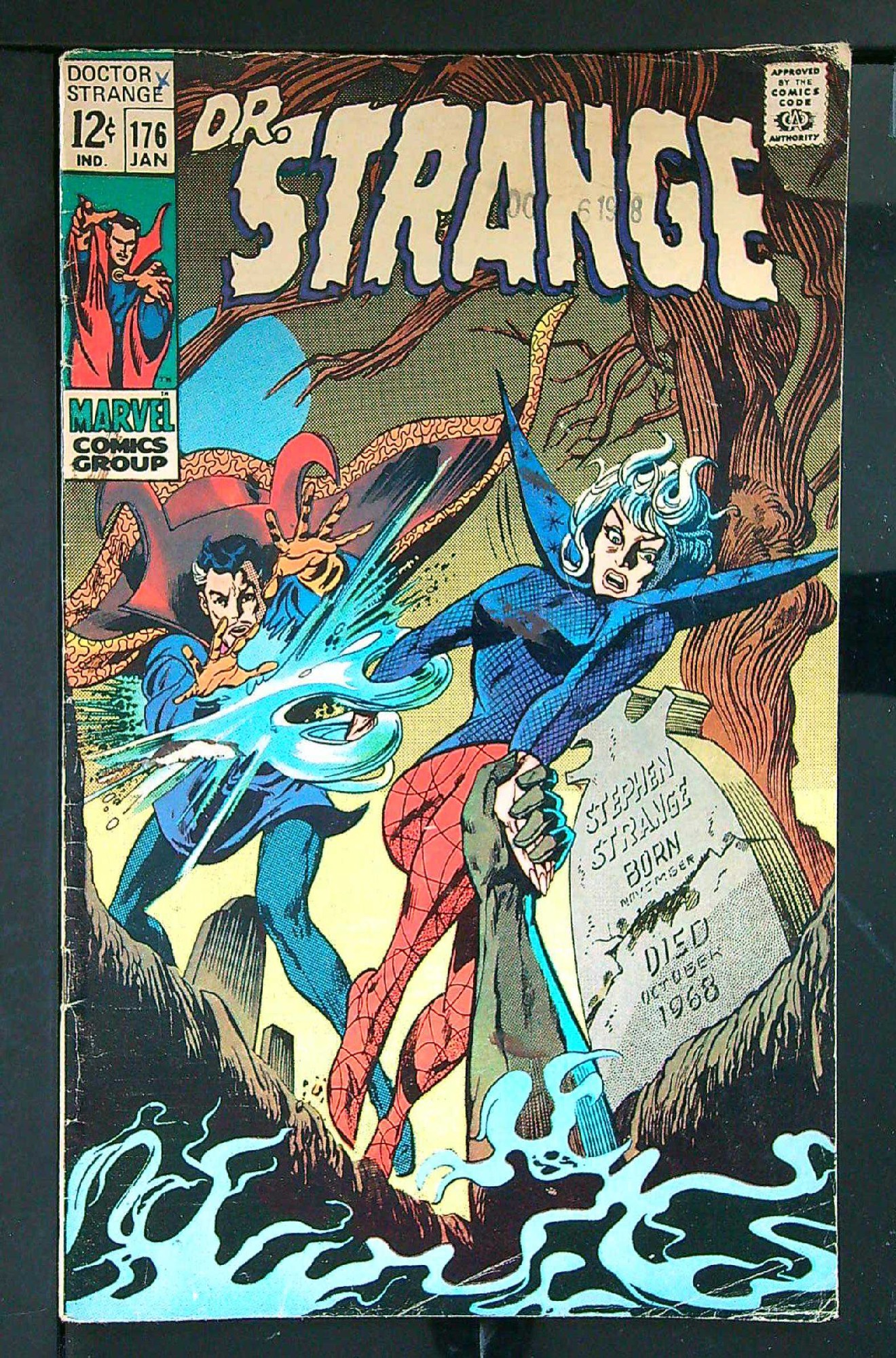 ACTUAL SCAN OF COMIC!<br>Distribution Stamp & Pen on Cover - See Scan Cover of Doctor Strange (Vol 1) #176. One of 250,000 Vintage American Comics on sale from Krypton!
