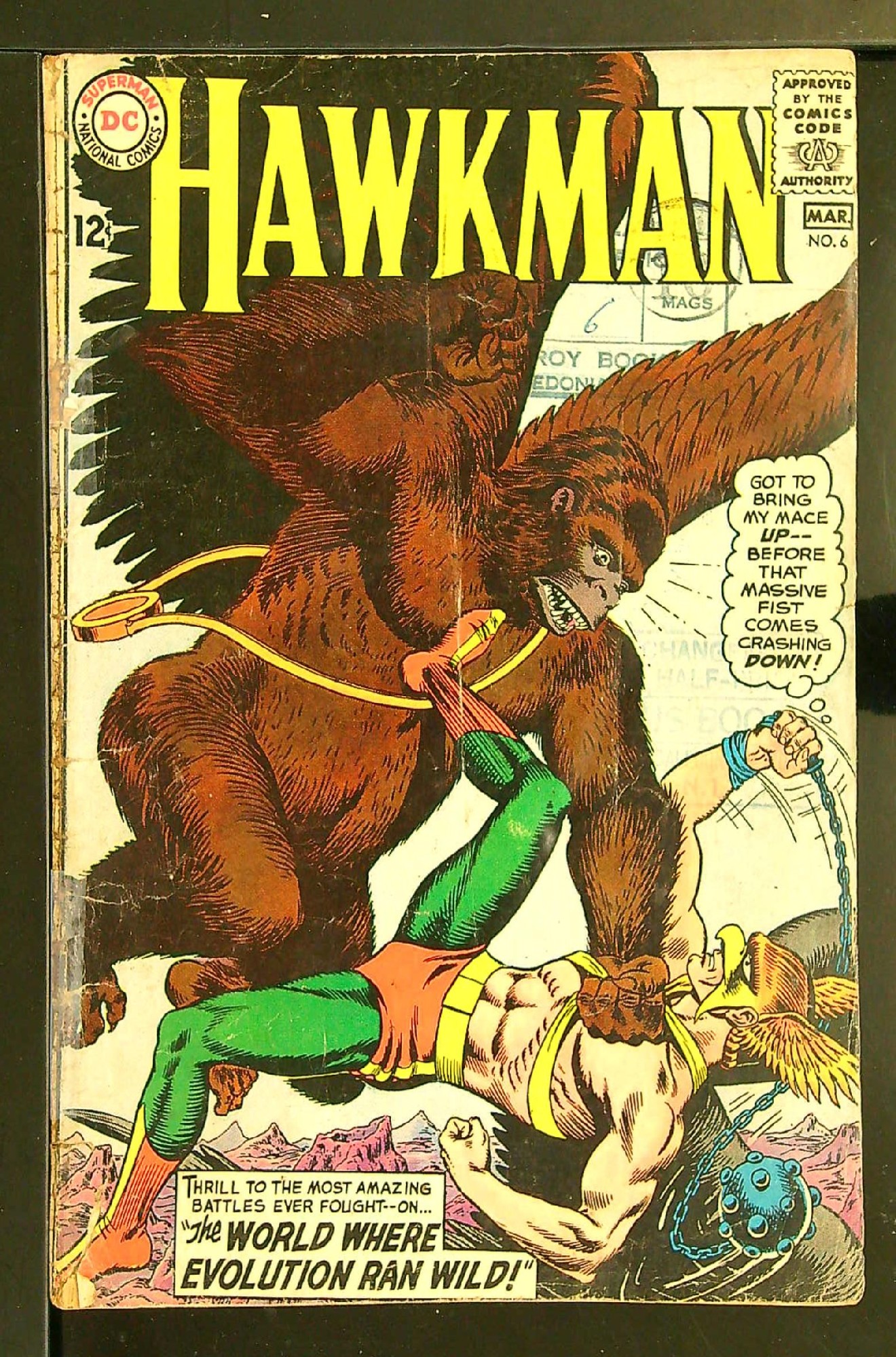 ACTUAL SCAN OF COMIC!<br>Tape on Spine - Pen & Distribution Stamp on Cover - See Scan Cover of Hawkman (Vol 1) #6. One of 250,000 Vintage American Comics on sale from Krypton!
