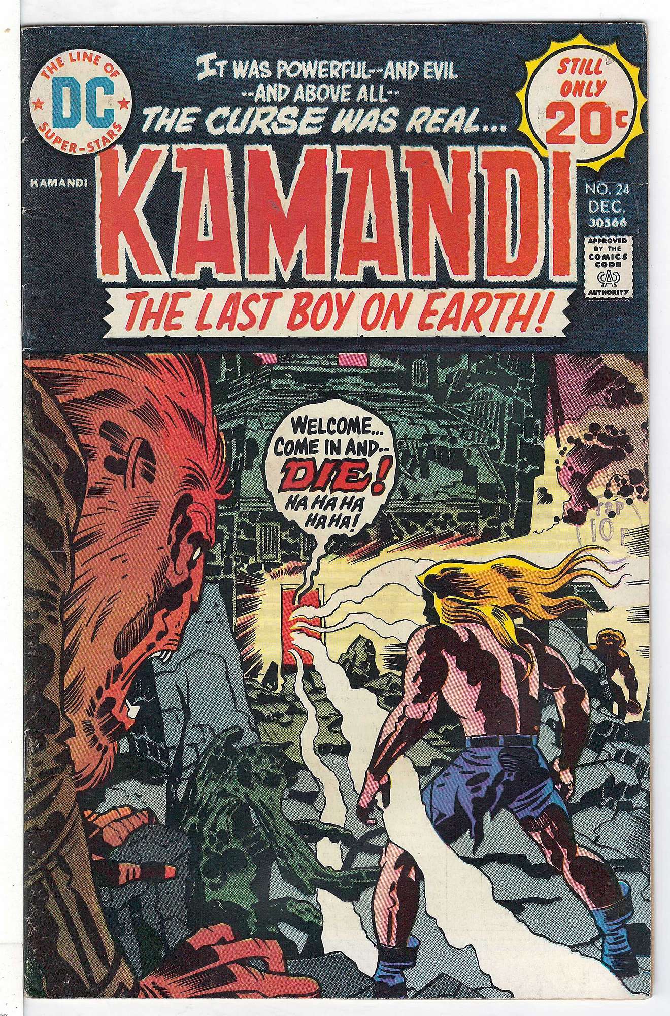 ACTUAL SCAN OF COMIC!<br>Distribution Stamp on Cover - See Scan Cover of Kamandi (Vol 1) The Last Boy on Earth #24. One of 250,000 Vintage American Comics on sale from Krypton!