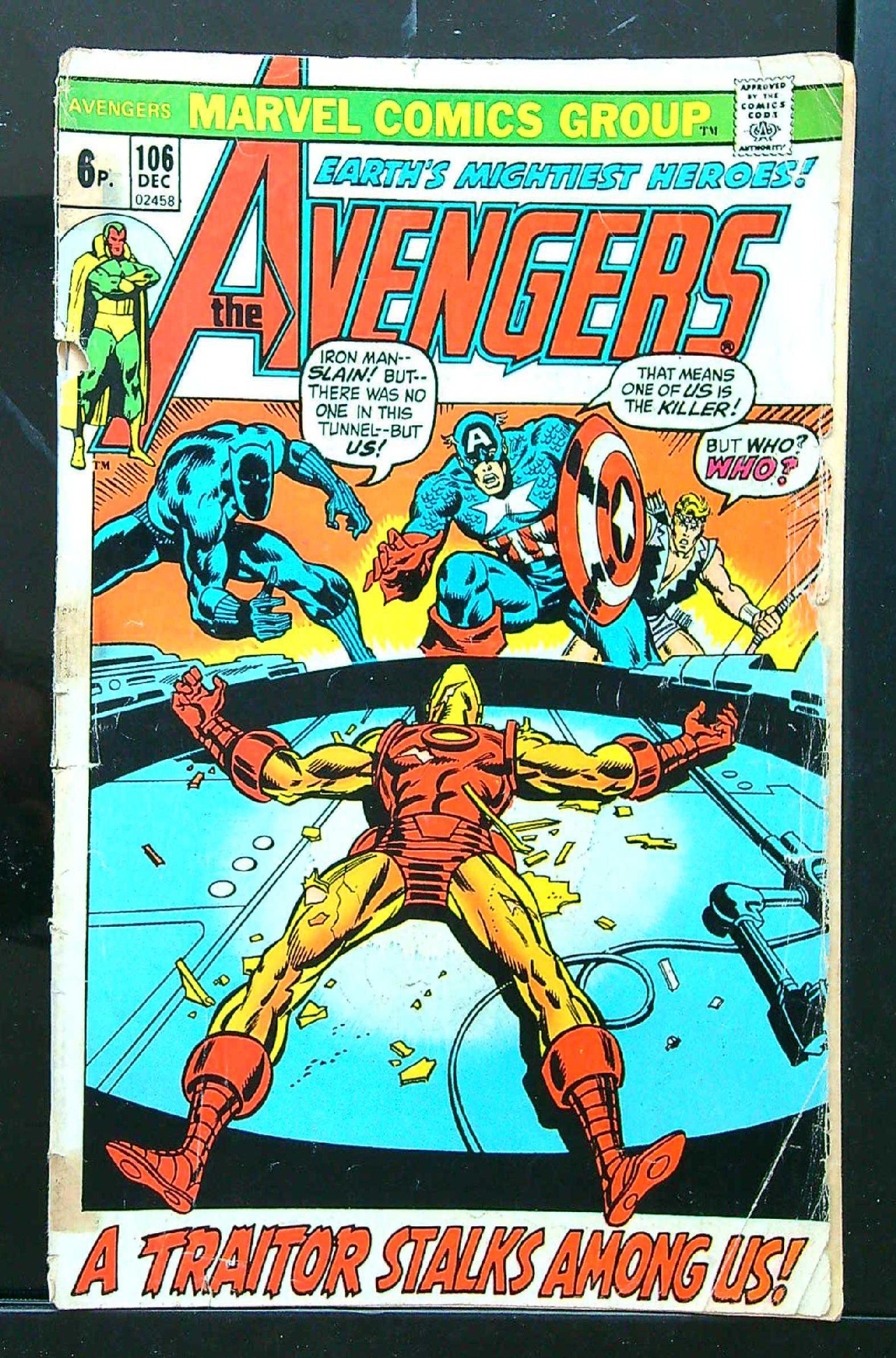 ACTUAL SCAN OF COMIC!<br>Tape on Cover - See Scan Cover of Avengers (Vol 1) #106. One of 250,000 Vintage American Comics on sale from Krypton!